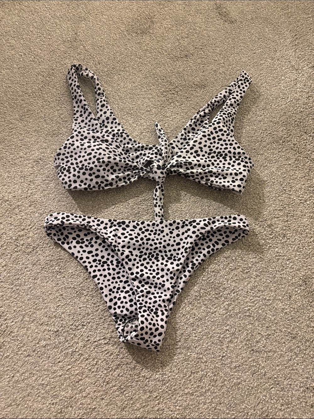 SHEIN White Black Dalmatian Print Tie-Front Bikini